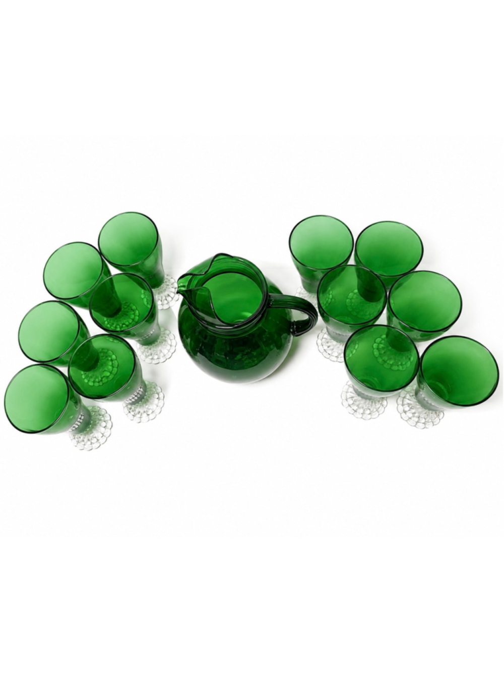 Mid-Century Anchor Hocking Forest Green Burple Goblets & Roly-Poly Pitcher | MCM - Picture 2 of 5